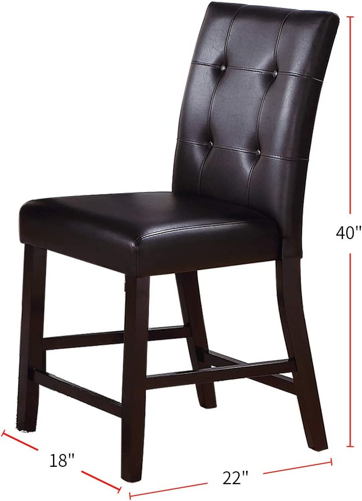 Dark brown faux leather tufted back bar stool with wooden legs  inches high