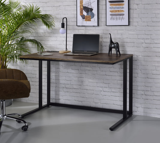 Modern rustic wood desk with sturdy black metal frame perfect for home office setup