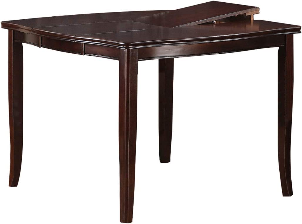 Dark cherry expandable dining table with tapered legs and beveled edges