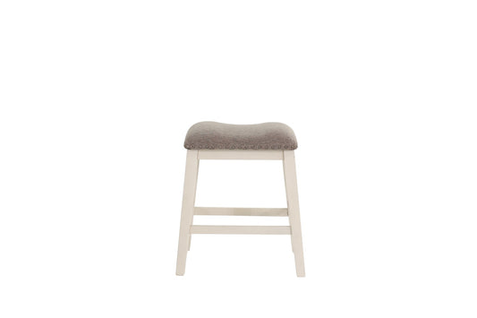 Saddle seat bar stool with nailhead trim and white wooden base