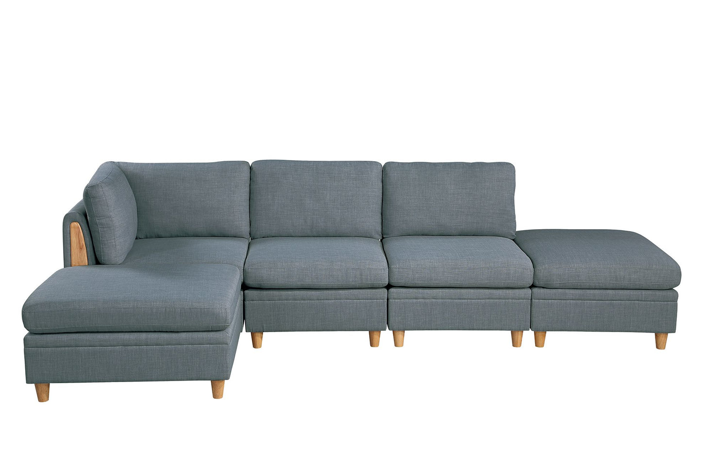 Gray sectional sofa with chaise and wooden arm accent modern living room furniture