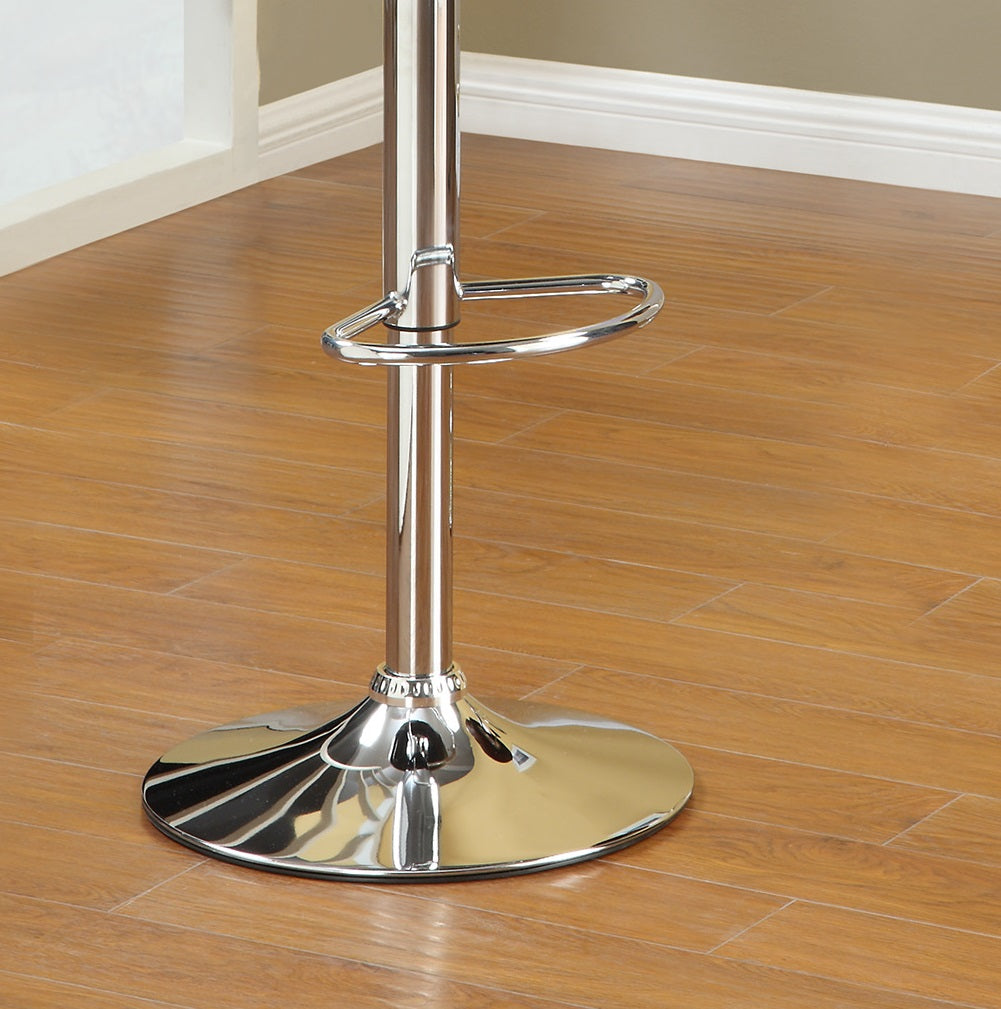 Polished chrome adjustable height bar stool base with footrest ring