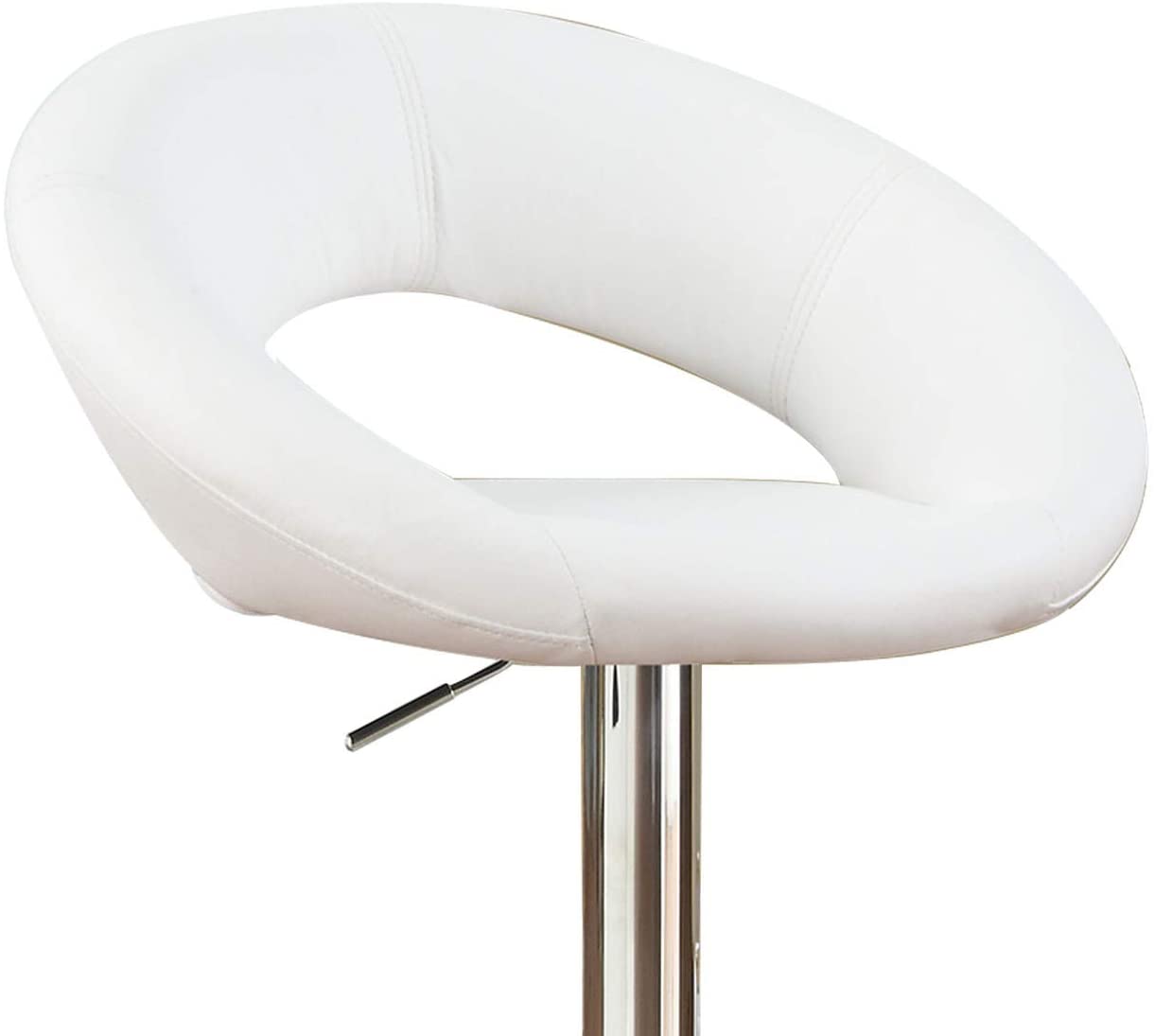 White faux leather contemporary bar stool with chrome base and adjustable lever