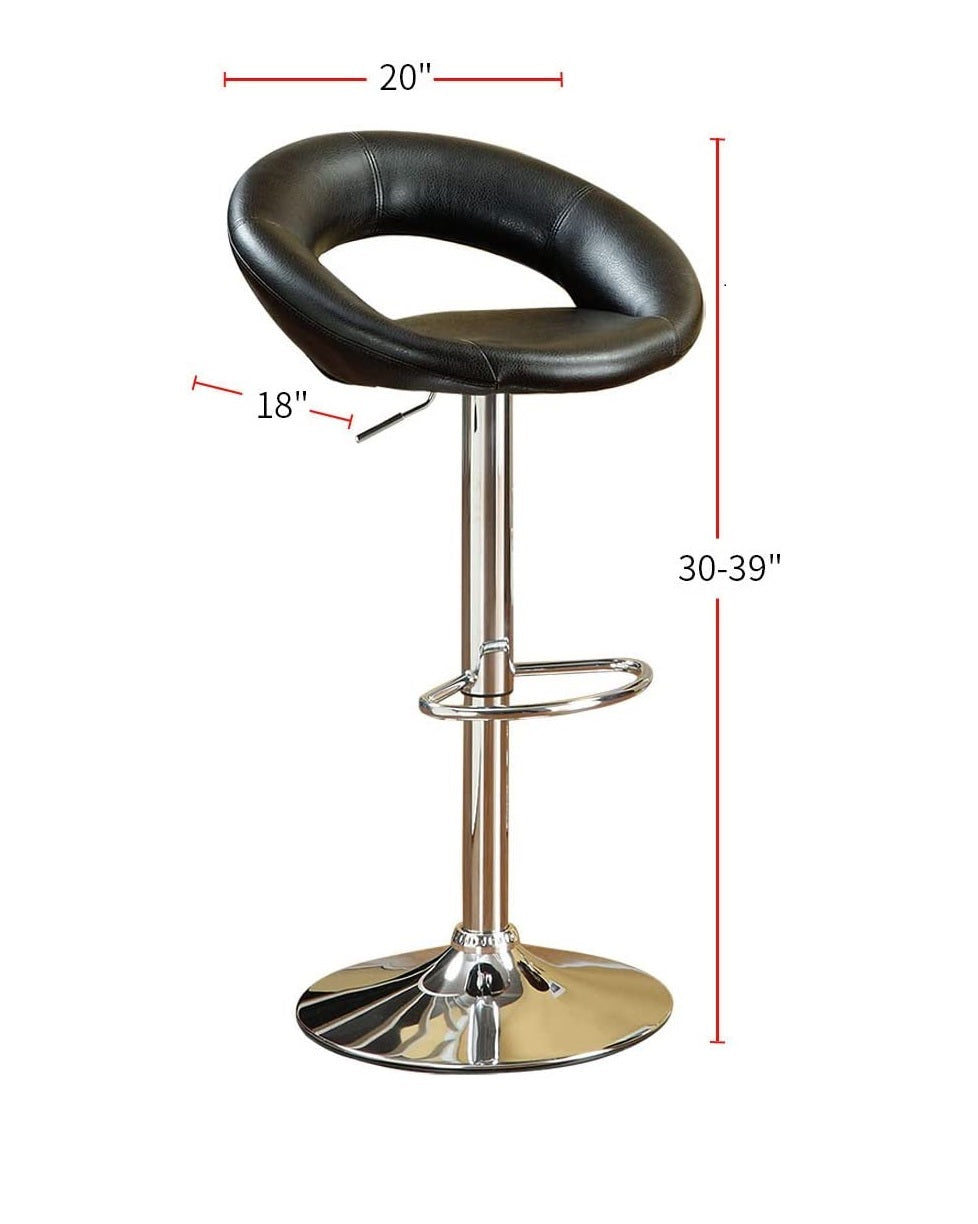 Black adjustable bar stool with a curved back and chrome base