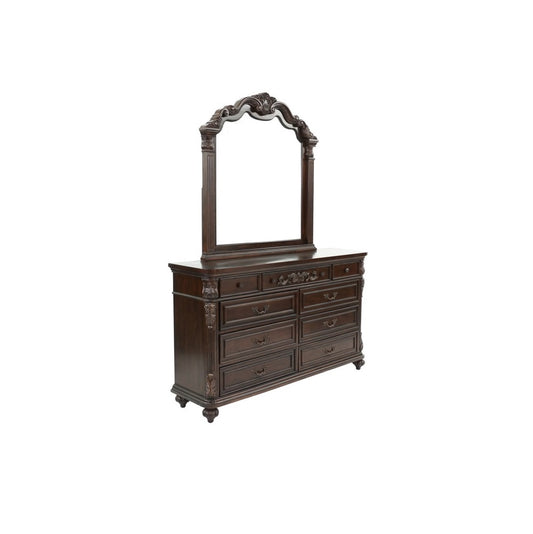 TREATLIFE HOME Traditional Antique Cherry and Walnut Dresser with Mirror, Nine Drawer Storage for Bedroom Furniture