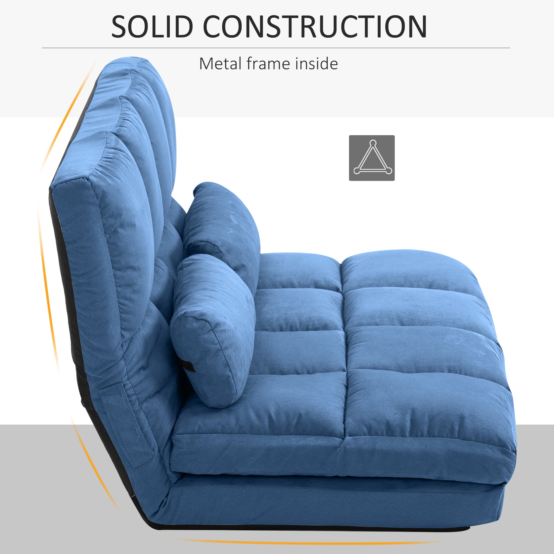 Blue upholstered floor chair with adjustable back and plush cushions for comfortable lounging