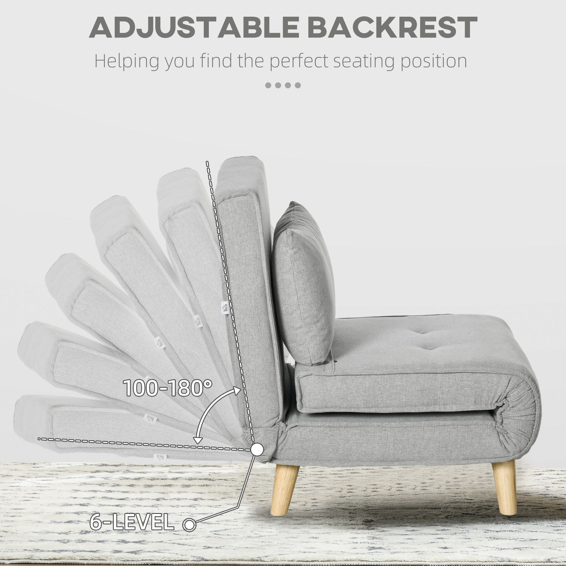 Light grey fabric accent chair with a tufted seat and adjustable backrest from  degrees