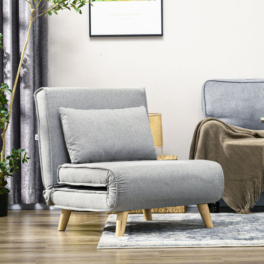 Grey linen convertible chair with pillow modern living room furniture
