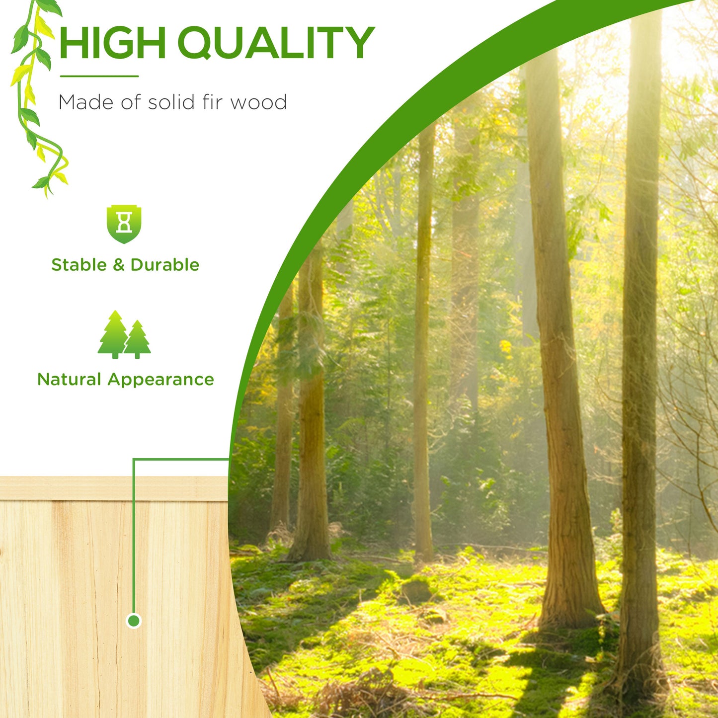 High quality fir wood construction ensures durability and stability for outdoor use