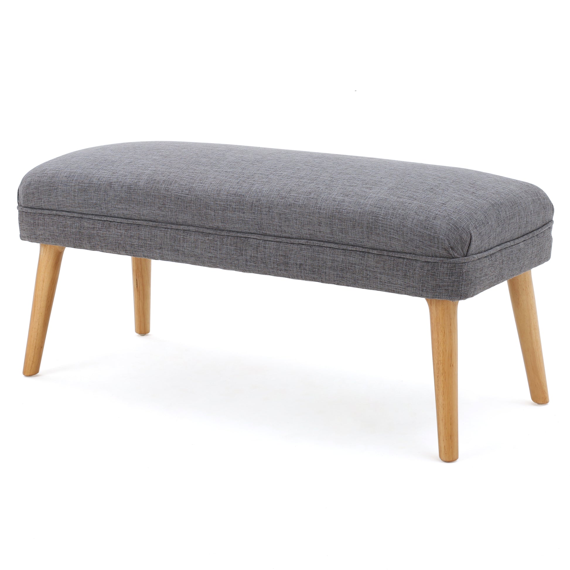 Grey fabric ottoman with tapered wooden legs