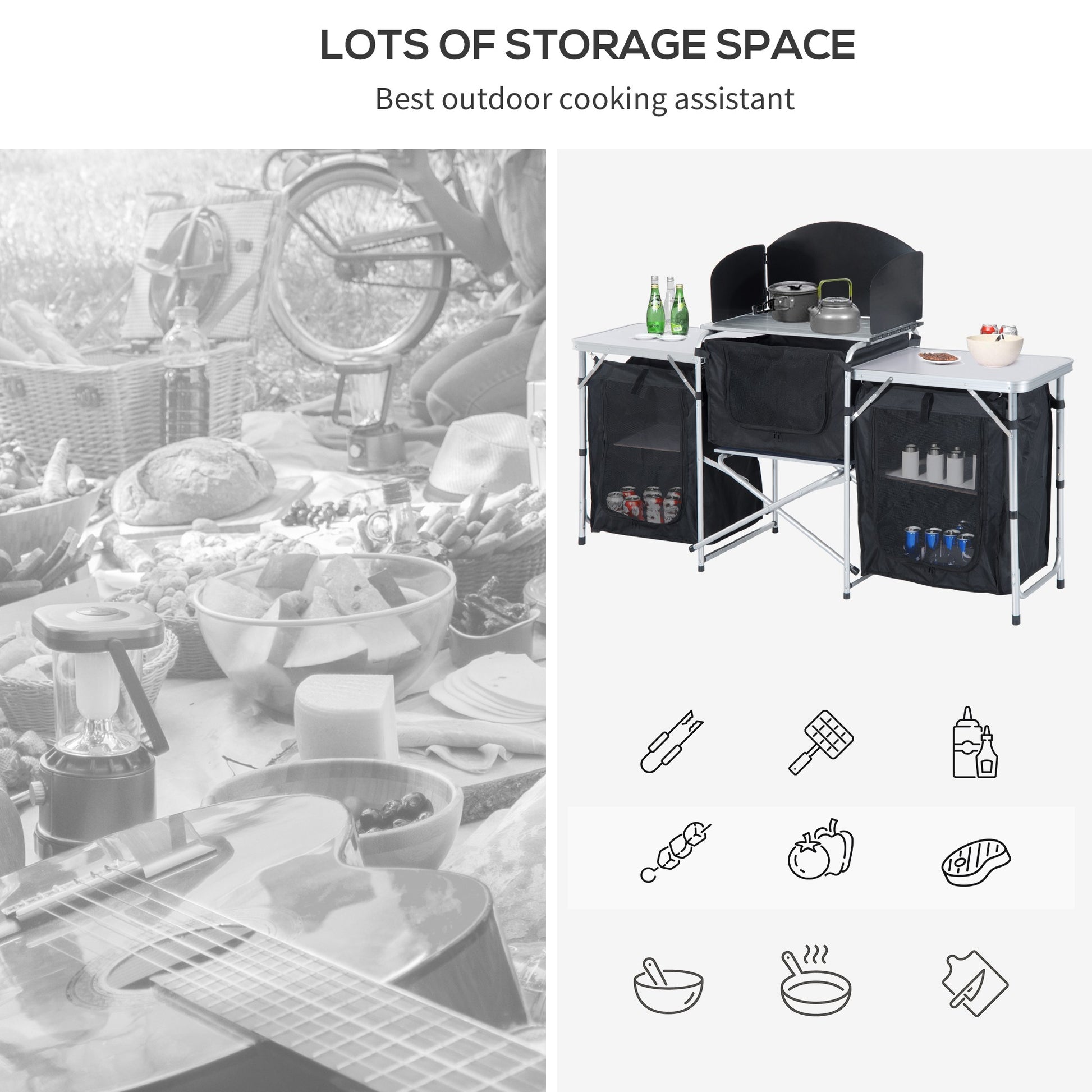 Portable outdoor kitchen station with ample storage ideal for camping trips