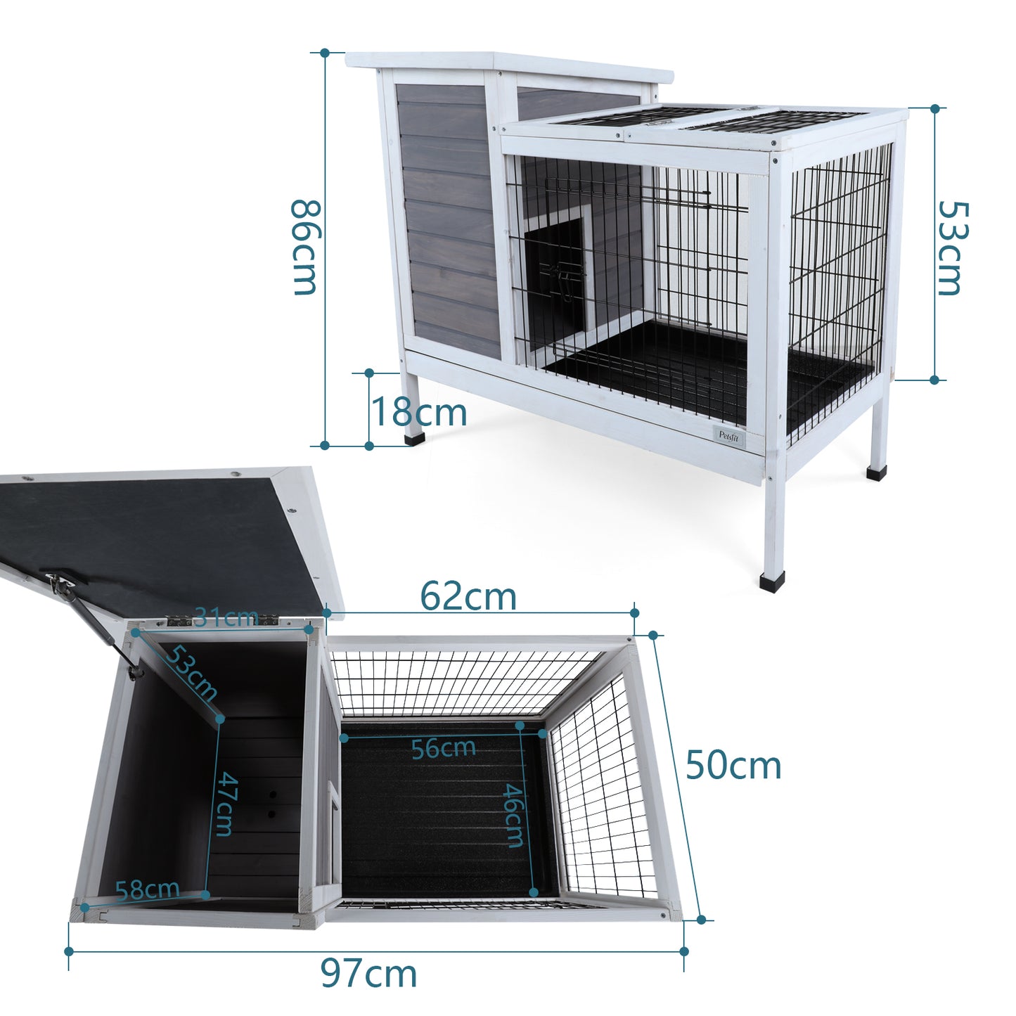 Twostory wooden pet cage with opentop run perfect for rabbits