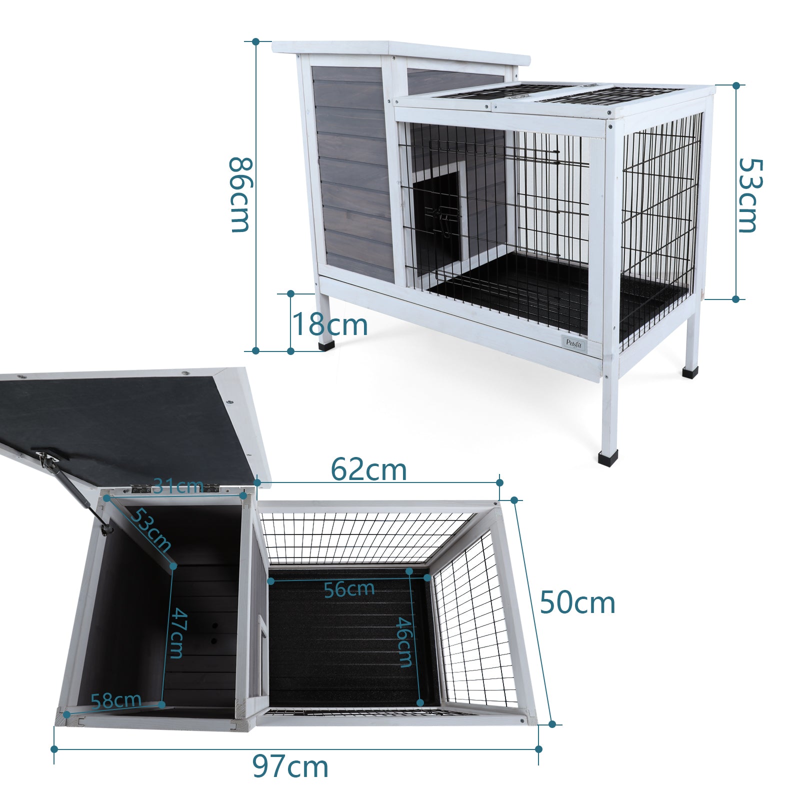 Twostory wooden pet cage with opentop run perfect for rabbits