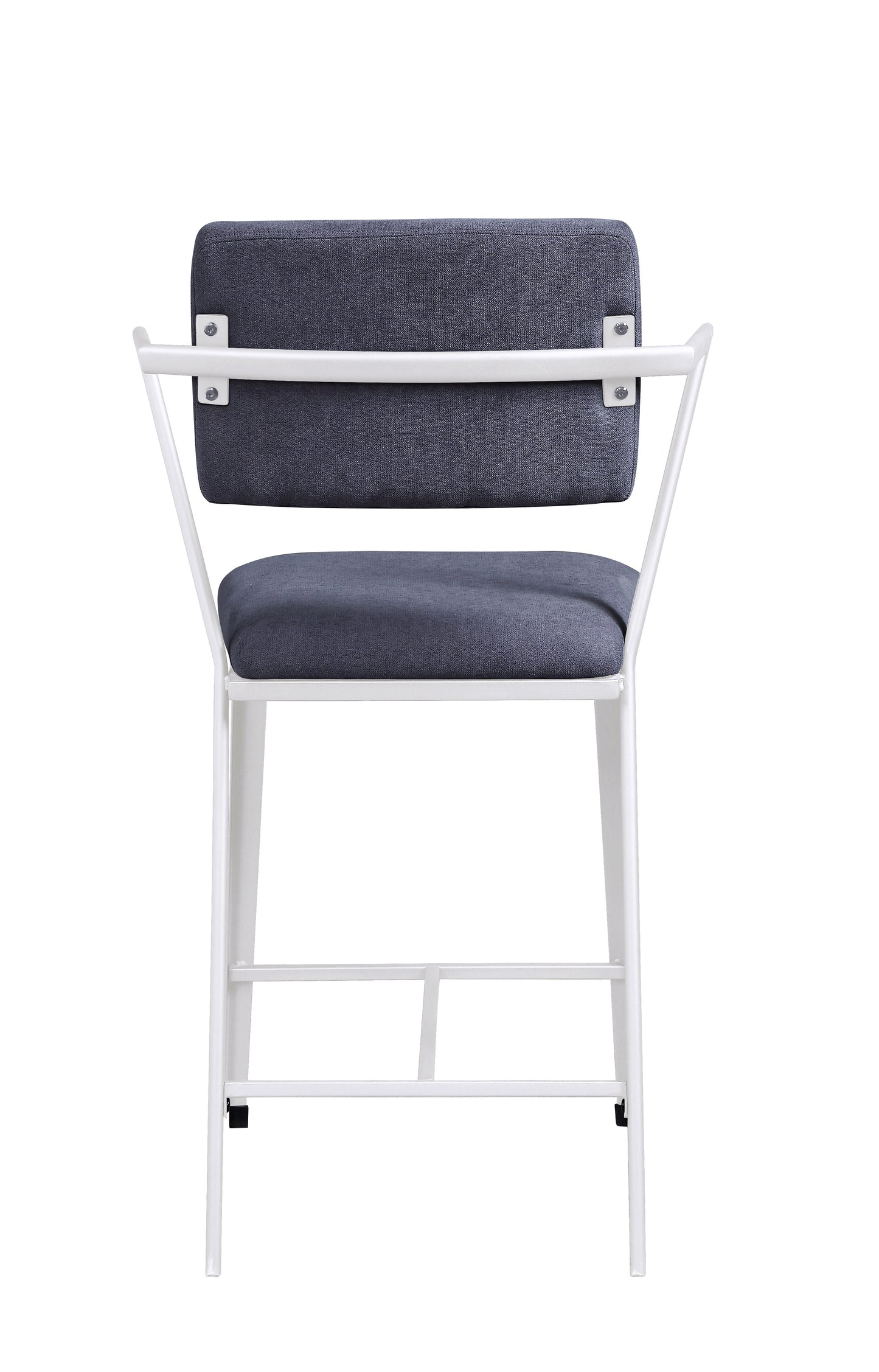 Modern grey upholstered bar stool with white metal frame minimalist design for kitchens