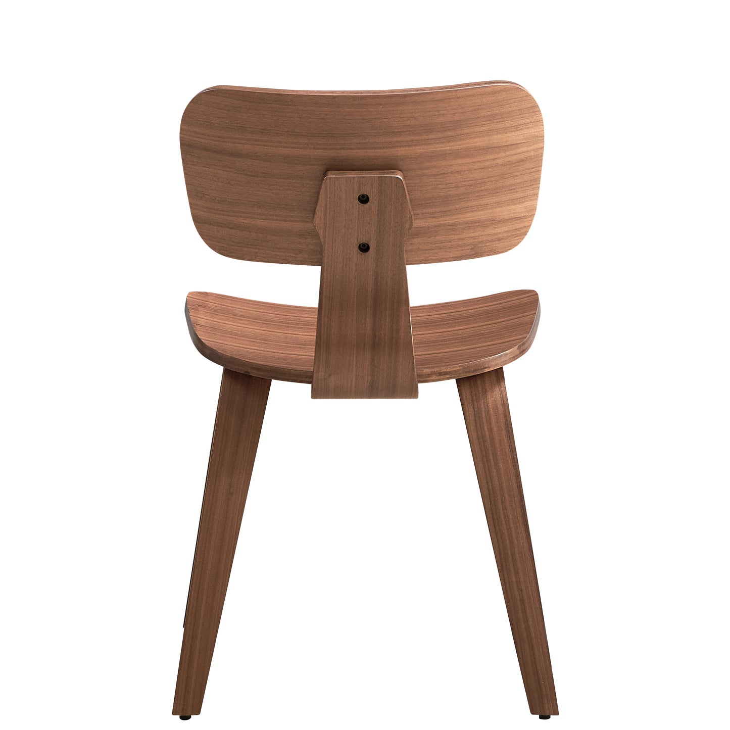 Midcentury modern walnut wood dining chair with curved backrest and tapered legs