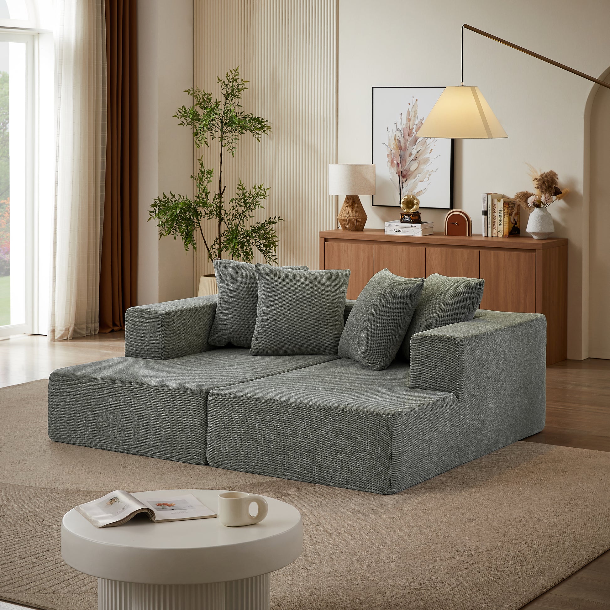 Gray modular sectional sofa with plush cushions modern living room sofa