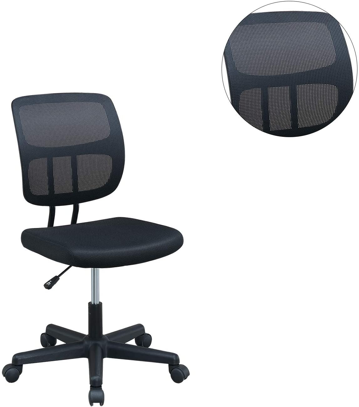 Black mesh office chair with lumbar support and rolling base for ergonomic comfort