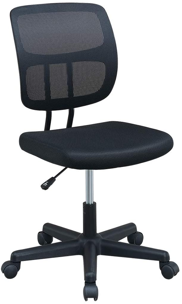 Black mesh back ergonomic office chair with adjustable height lever for comfortable seating