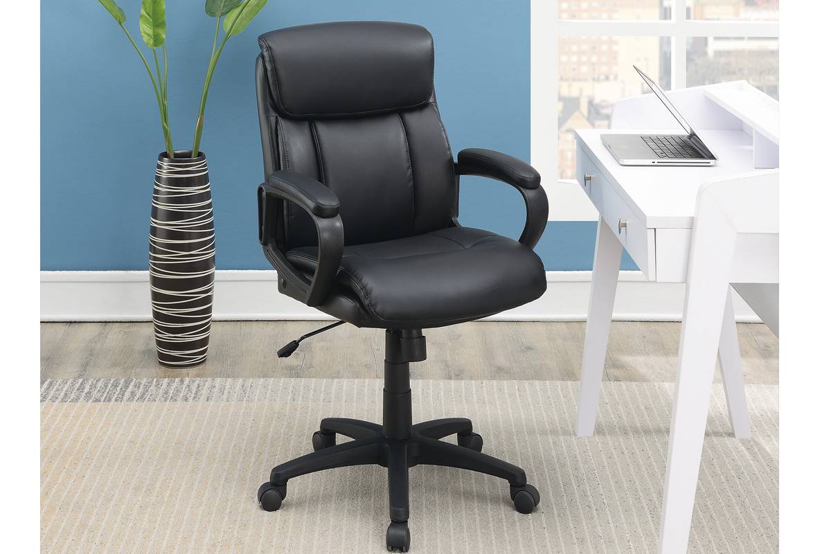 Black leather executive office chair with padded seat and back