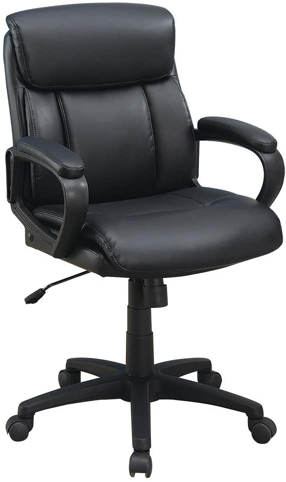 Black executive office chair with plush padding and adjustable armrests for maximum comfort