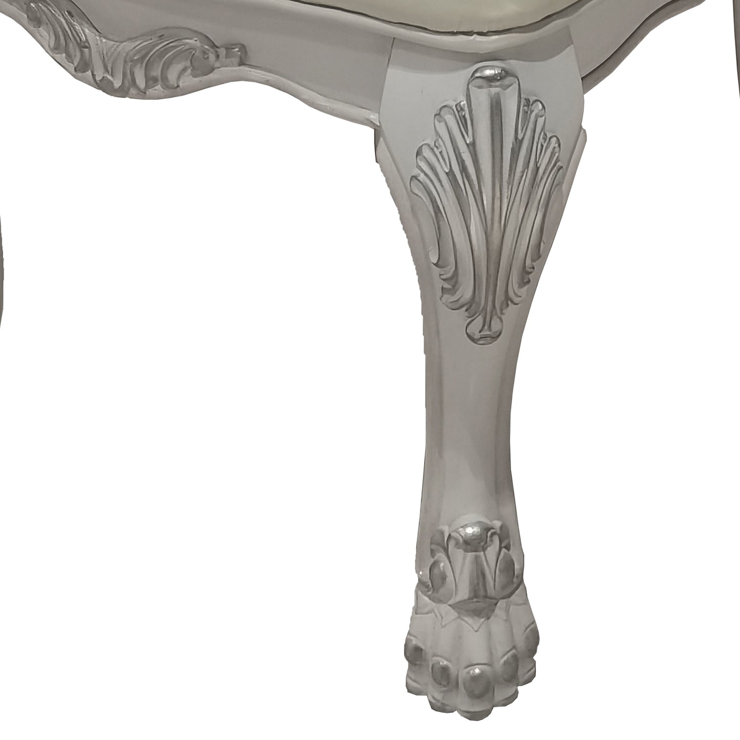 Ornate silver carved furniture leg with paw foot detail perfect for classic sofa