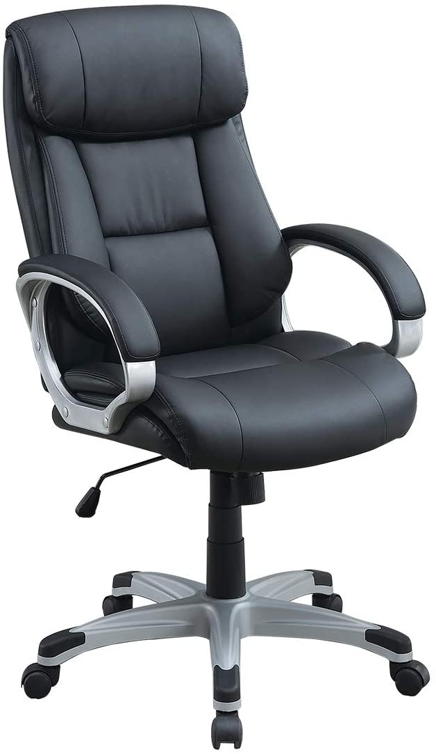Black executive chair with padded headrest and armrests perfect for office use