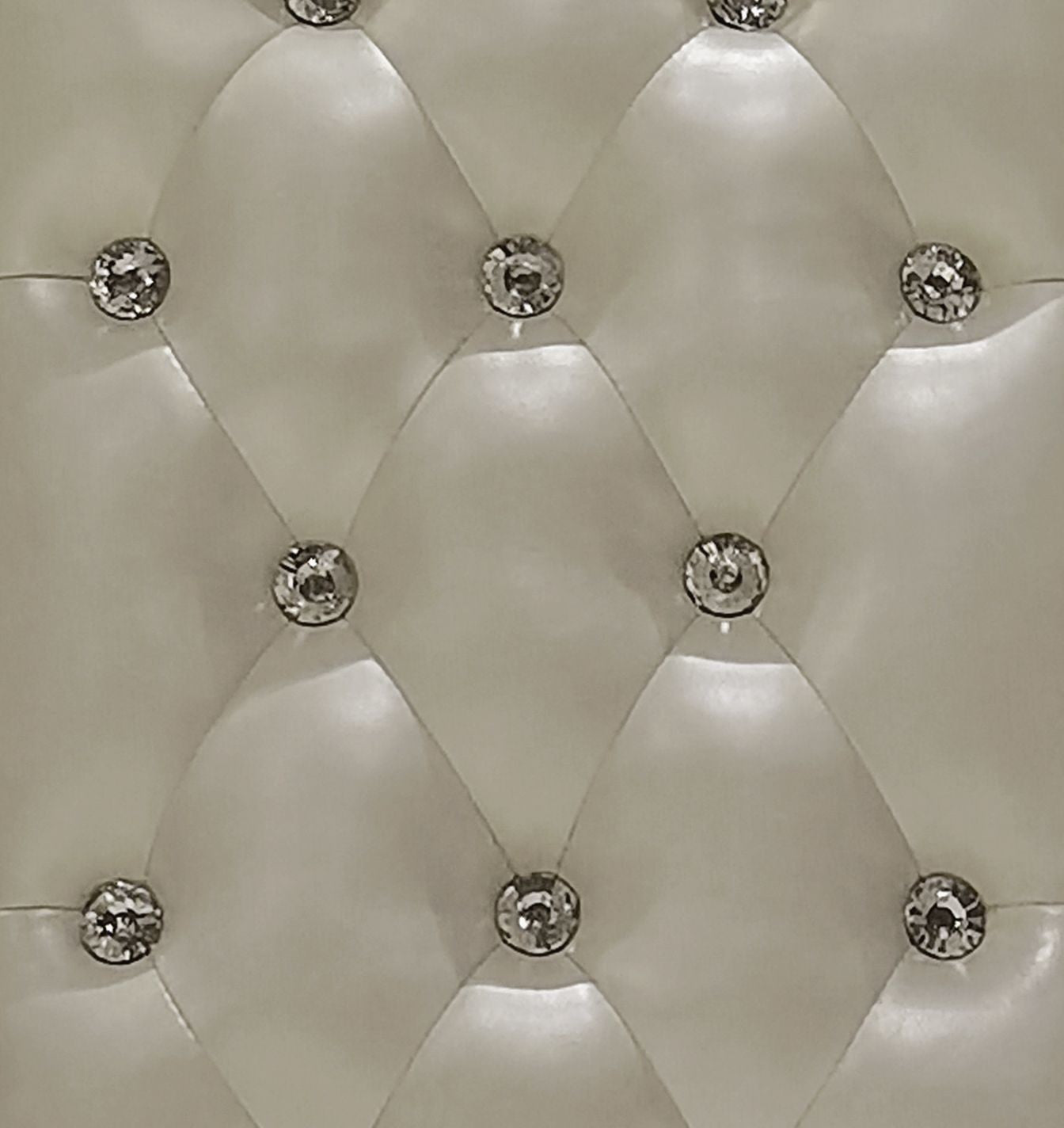 White tufted velvet fabric with crystal diamond accents for luxury decor