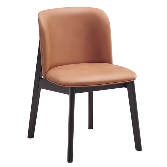 Tan faux leather dining chair with modern black wooden legs