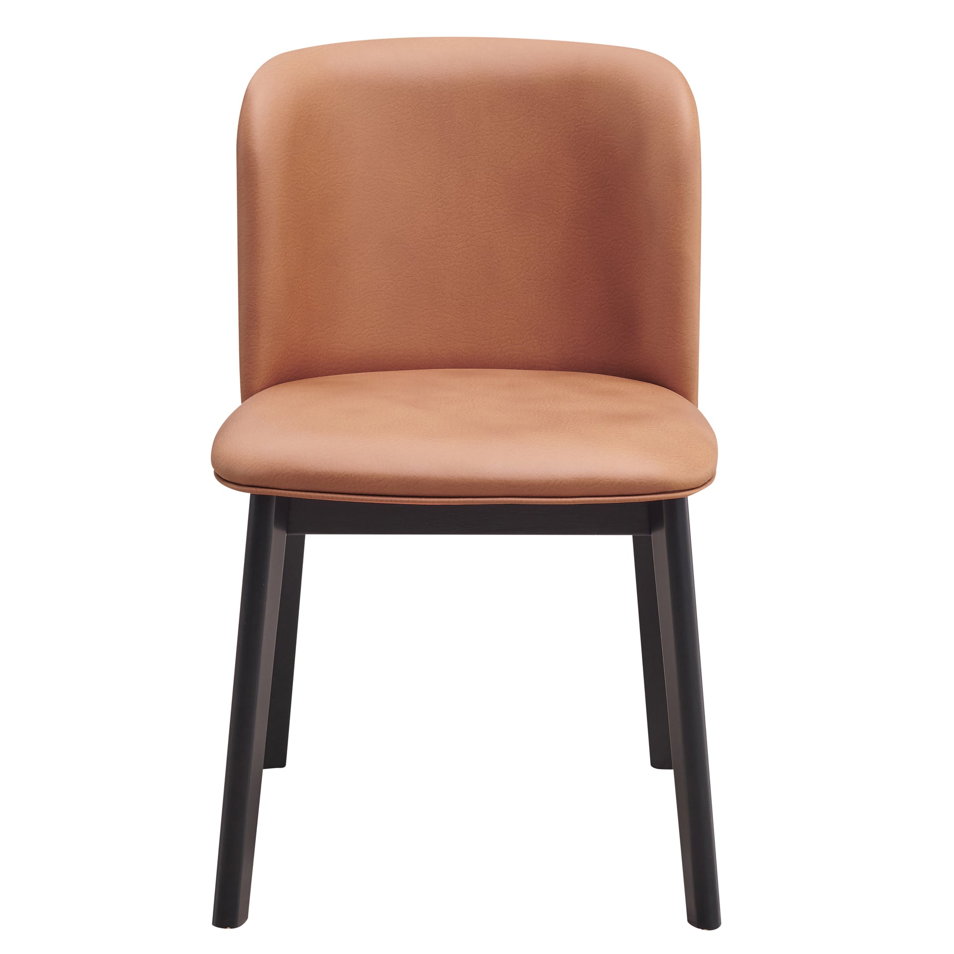Tan faux leather dining chair with dark wood legs modern minimalist design