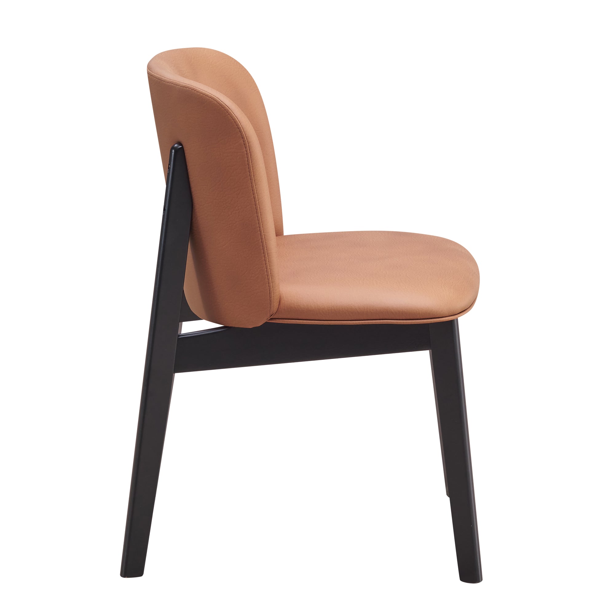 Tan leather dining chair with black wooden legs