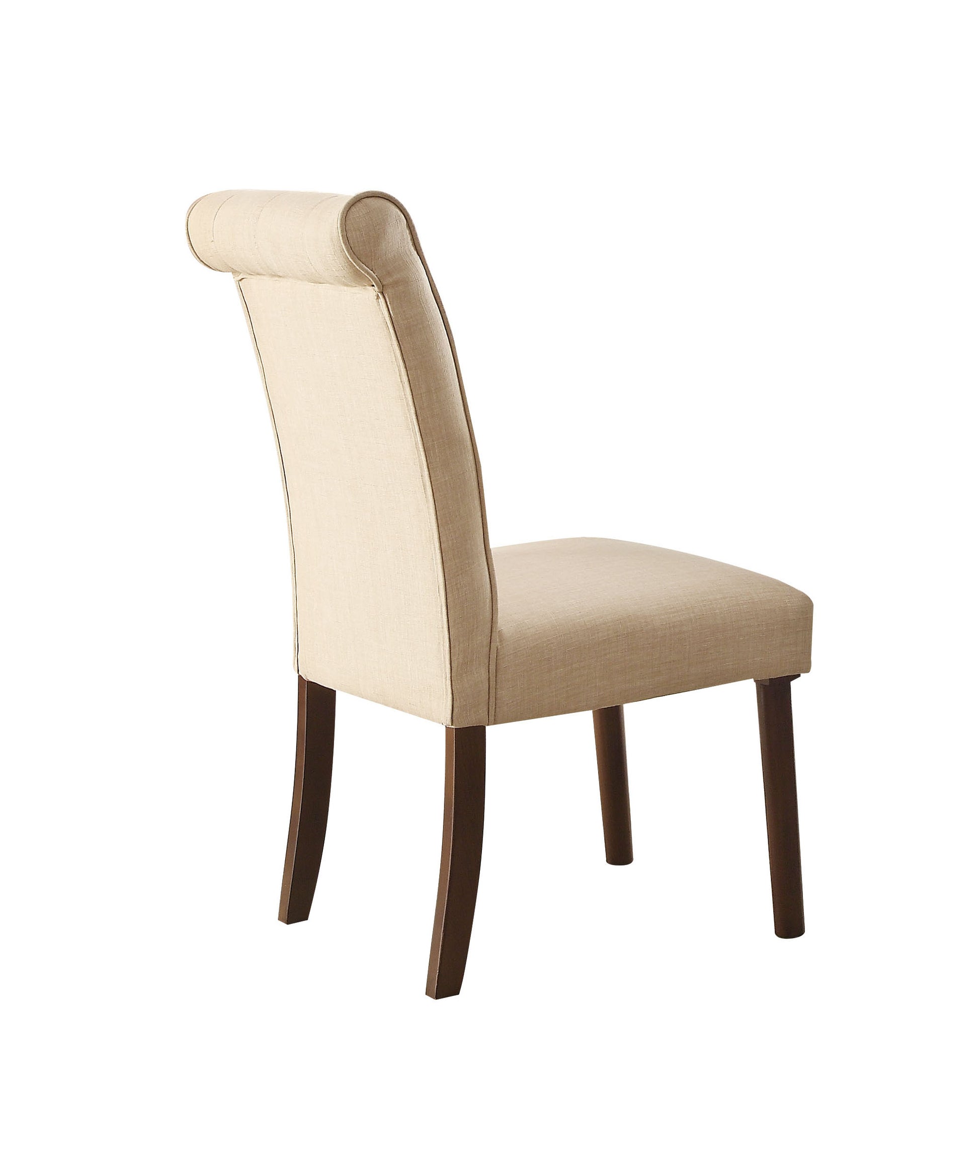 Tufted beige linen dining chair with dark wood legs elegant and classic design