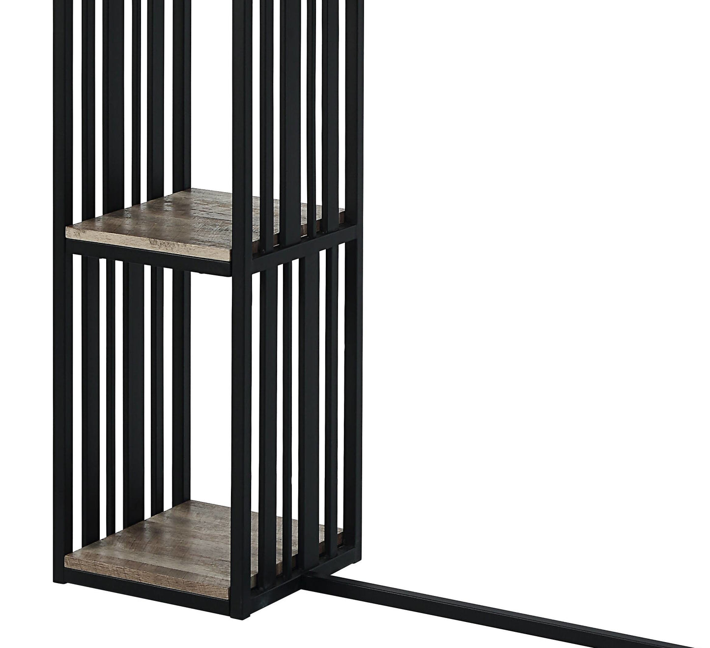 Black metal frame shelf unit with rustic woodlook shelves perfect for modern decor