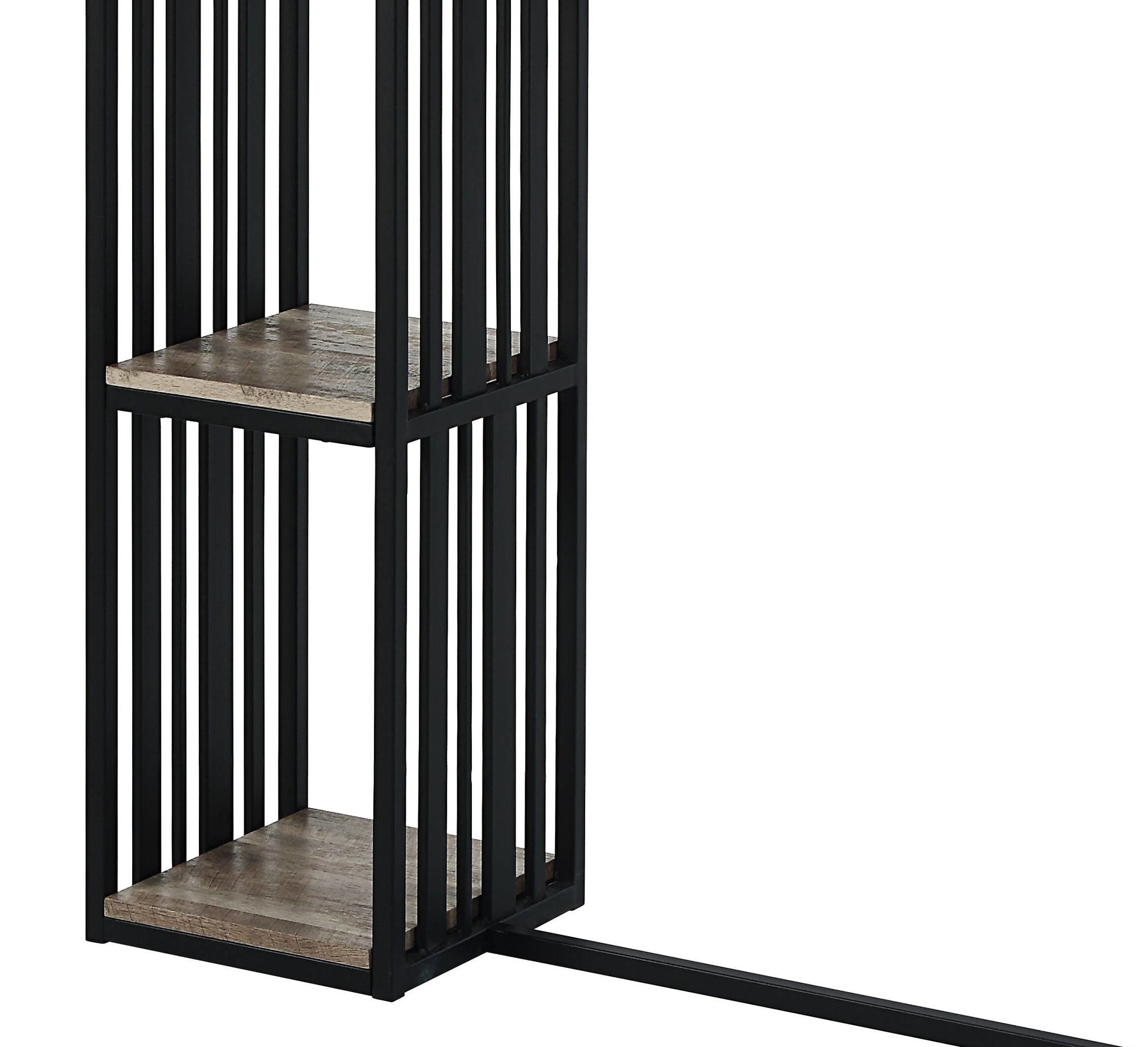 Black metal frame shelf unit with rustic woodlook shelves perfect for modern decor