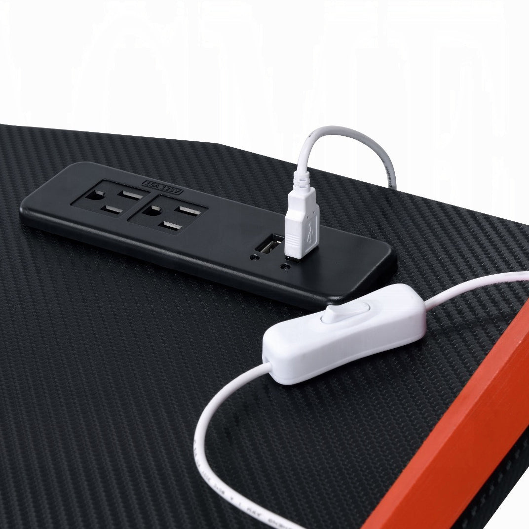 Black desk power strip with USB ports and integrated switch for easy access