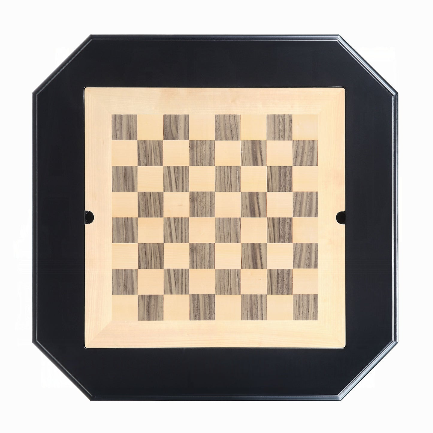 Octagonal wooden chess board with a light maple playing surface and dark walnut squares