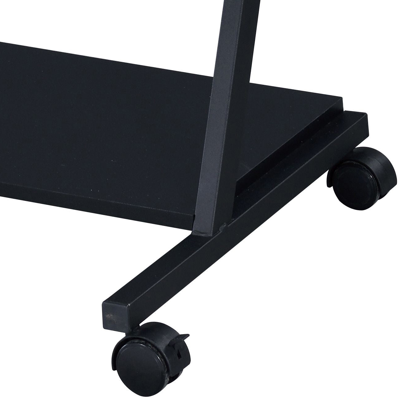 Black metal rolling cart base with two wheels ideal for mobile office storage