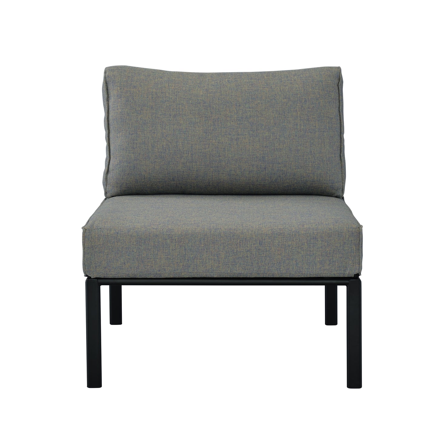 Grey upholstered armchair with black metal legs modern lounge seating