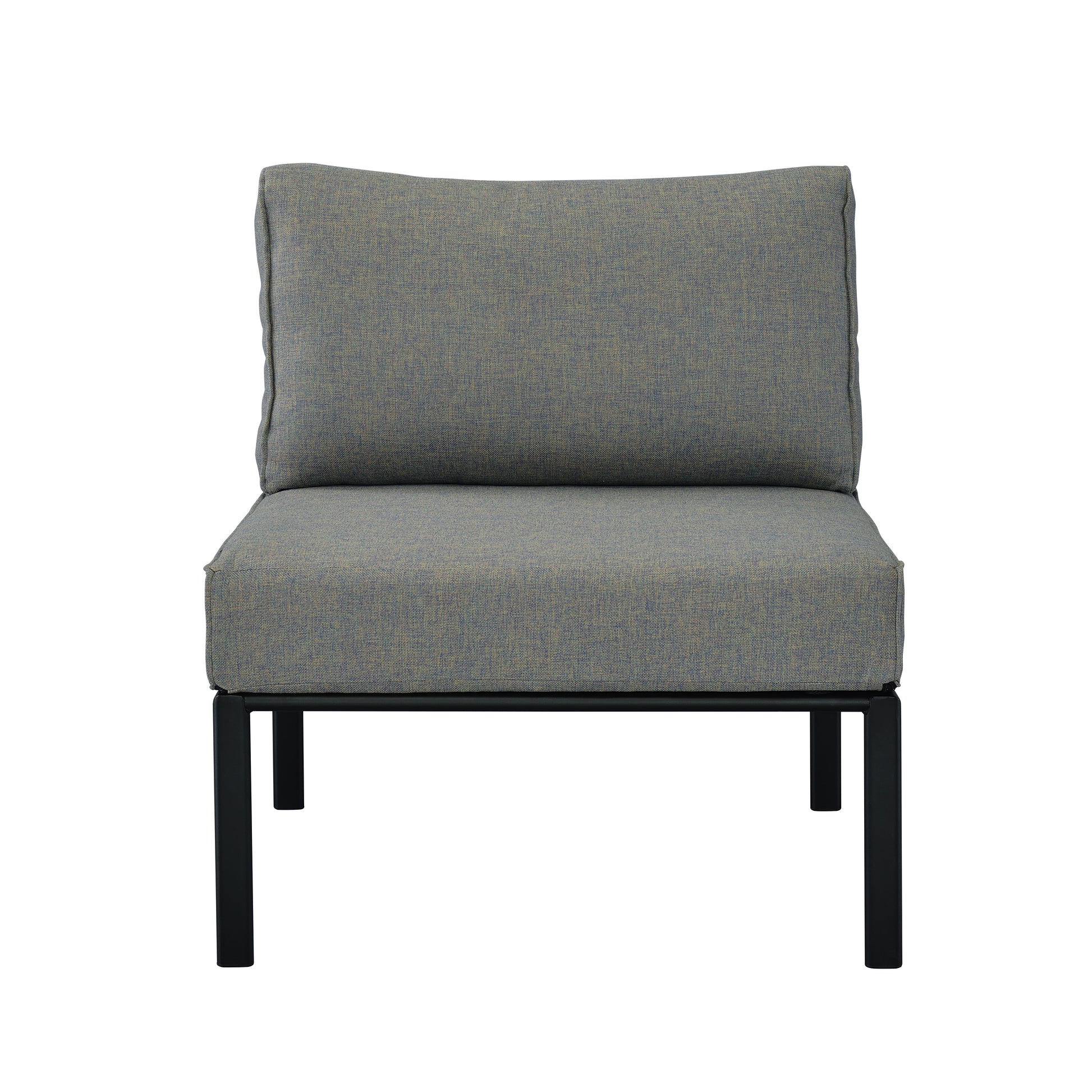 Grey upholstered armchair with black metal legs modern lounge seating