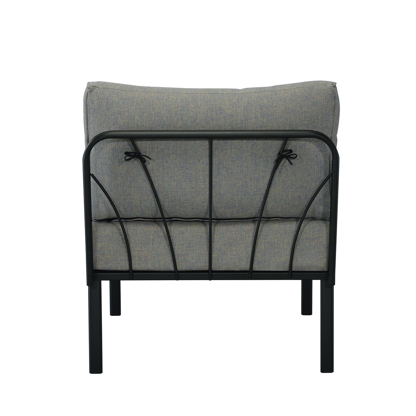 Gray fabric accent chair with black metal frame modern design for living room