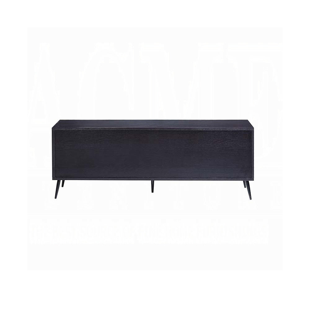 Dark wood TV stand with tapered legs minimalist design for modern living rooms