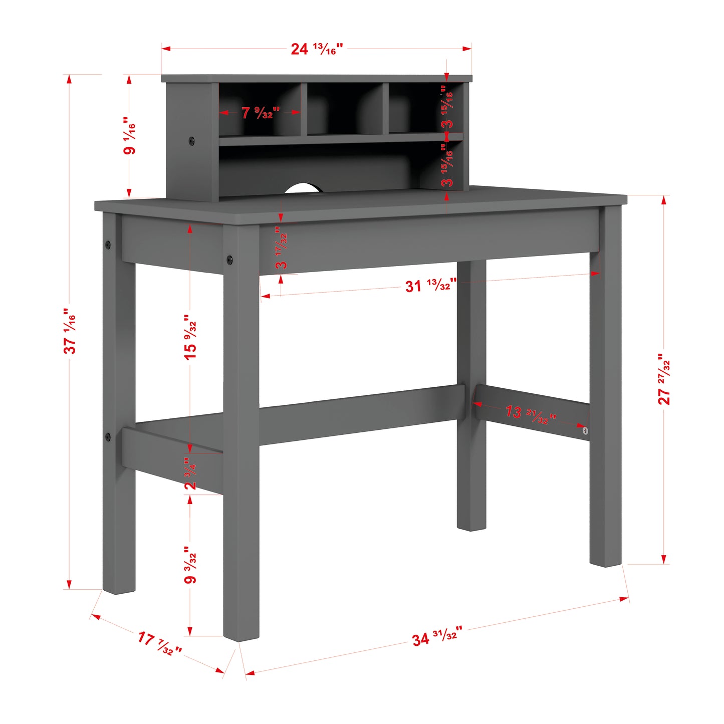 Gray wooden student desk with cubby hutch for organized study