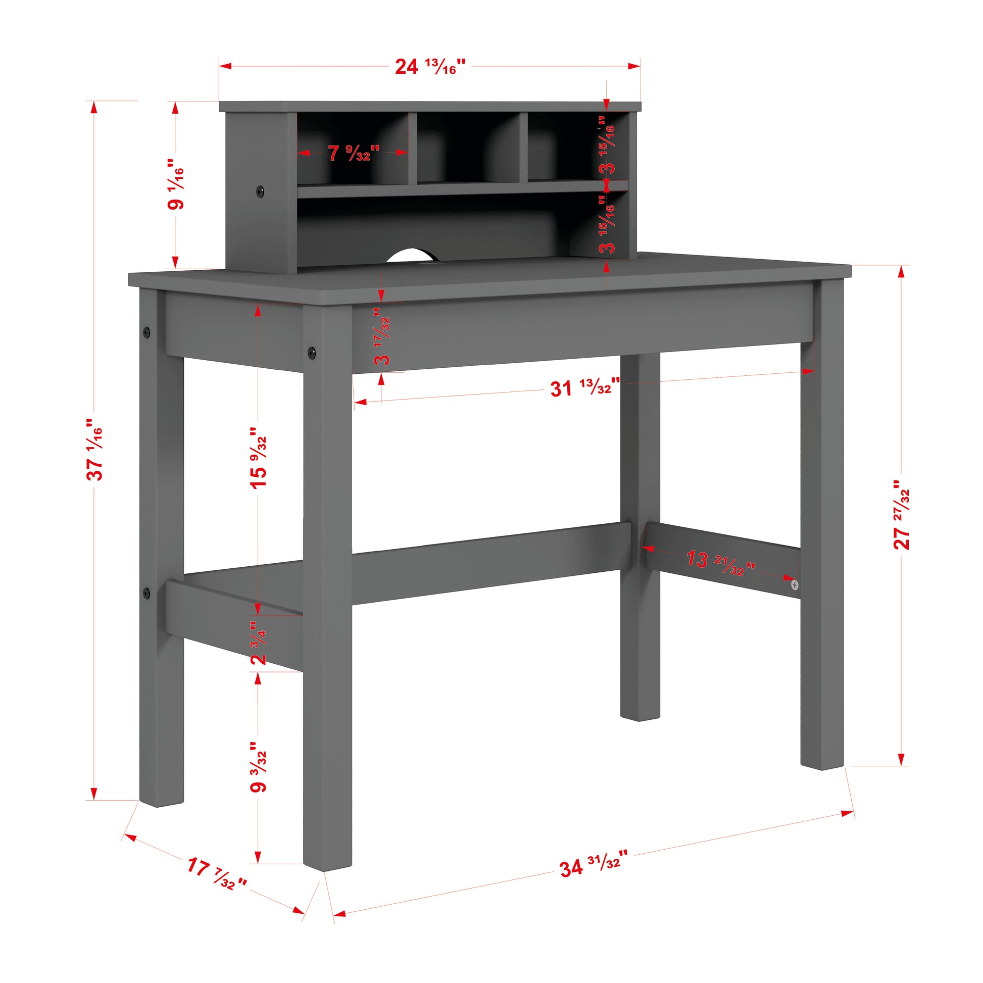 Gray wooden student desk with cubby hutch for organized study