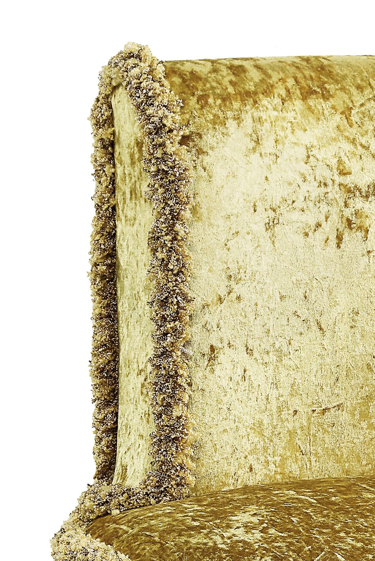 Crushed velvet pillow in gold with beaded trim detail for luxurious decor