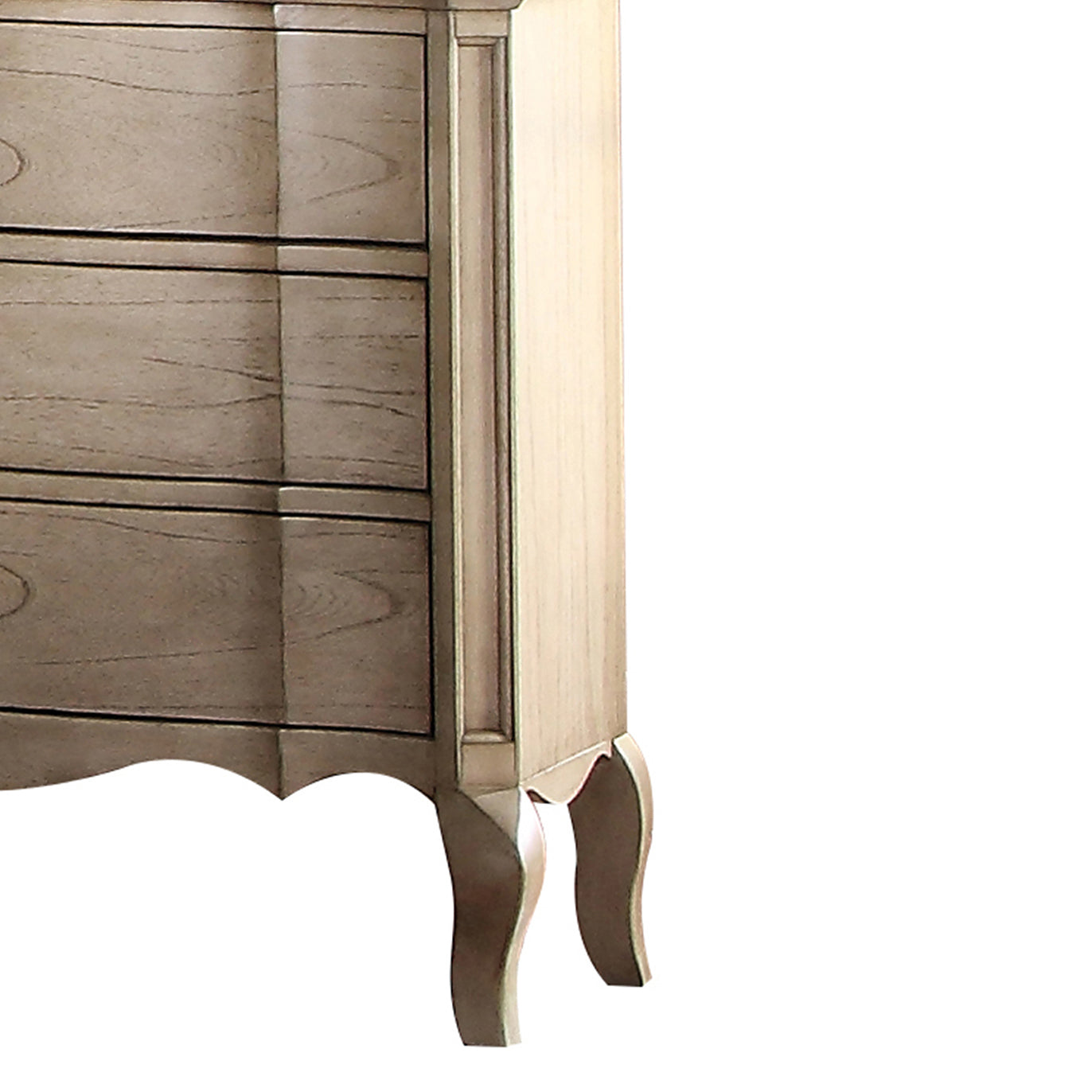 Elegant distressed wood dresser with ornate curved legs ideal for bedroom storage