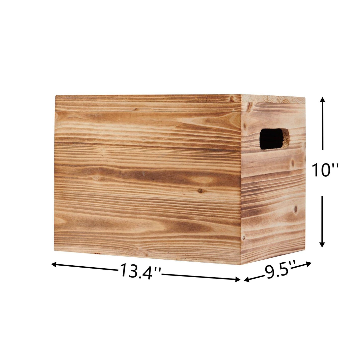 Rustic wooden storage crate with carved handles ideal for organizing home goods