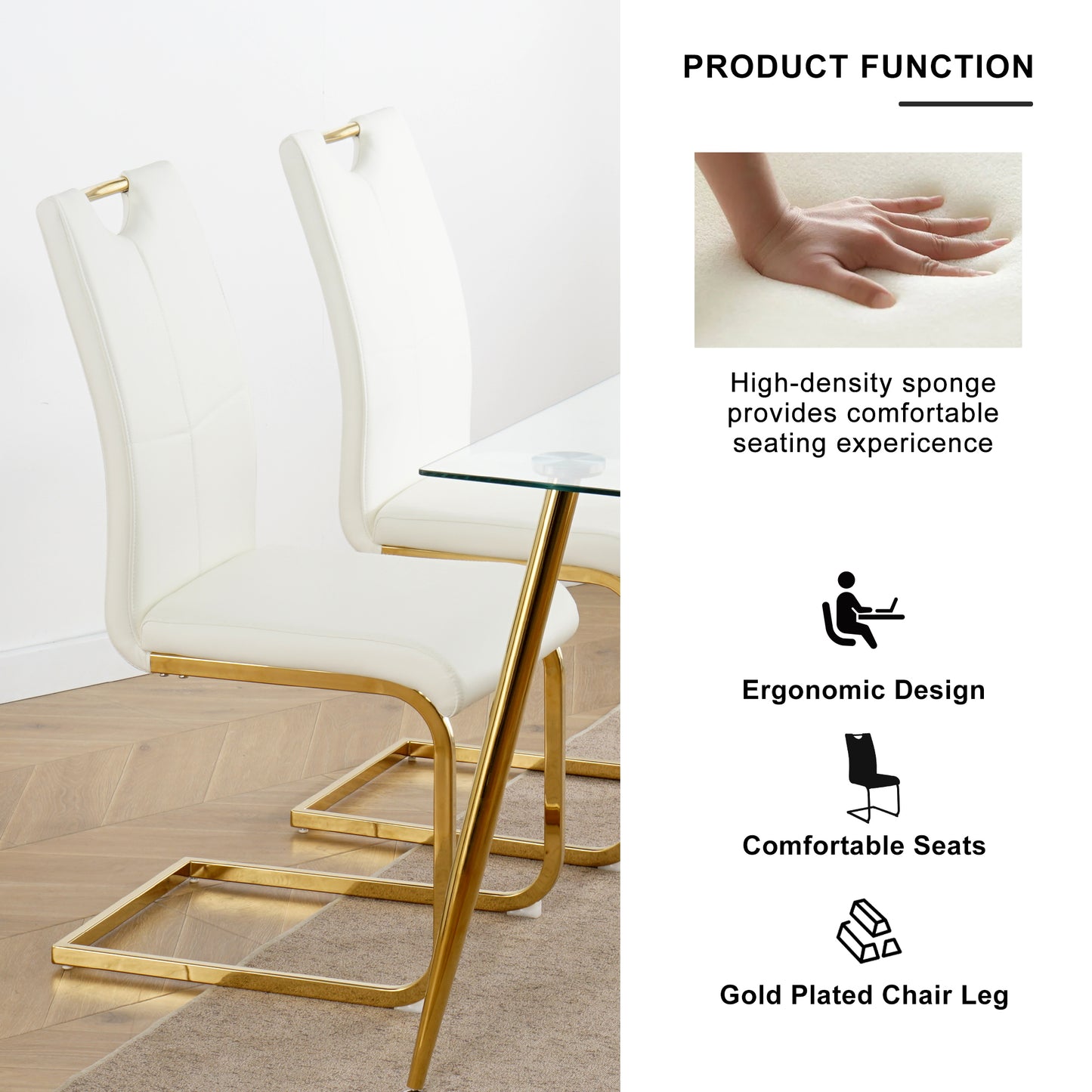 White leather dining chairs with gold legs modern dining set