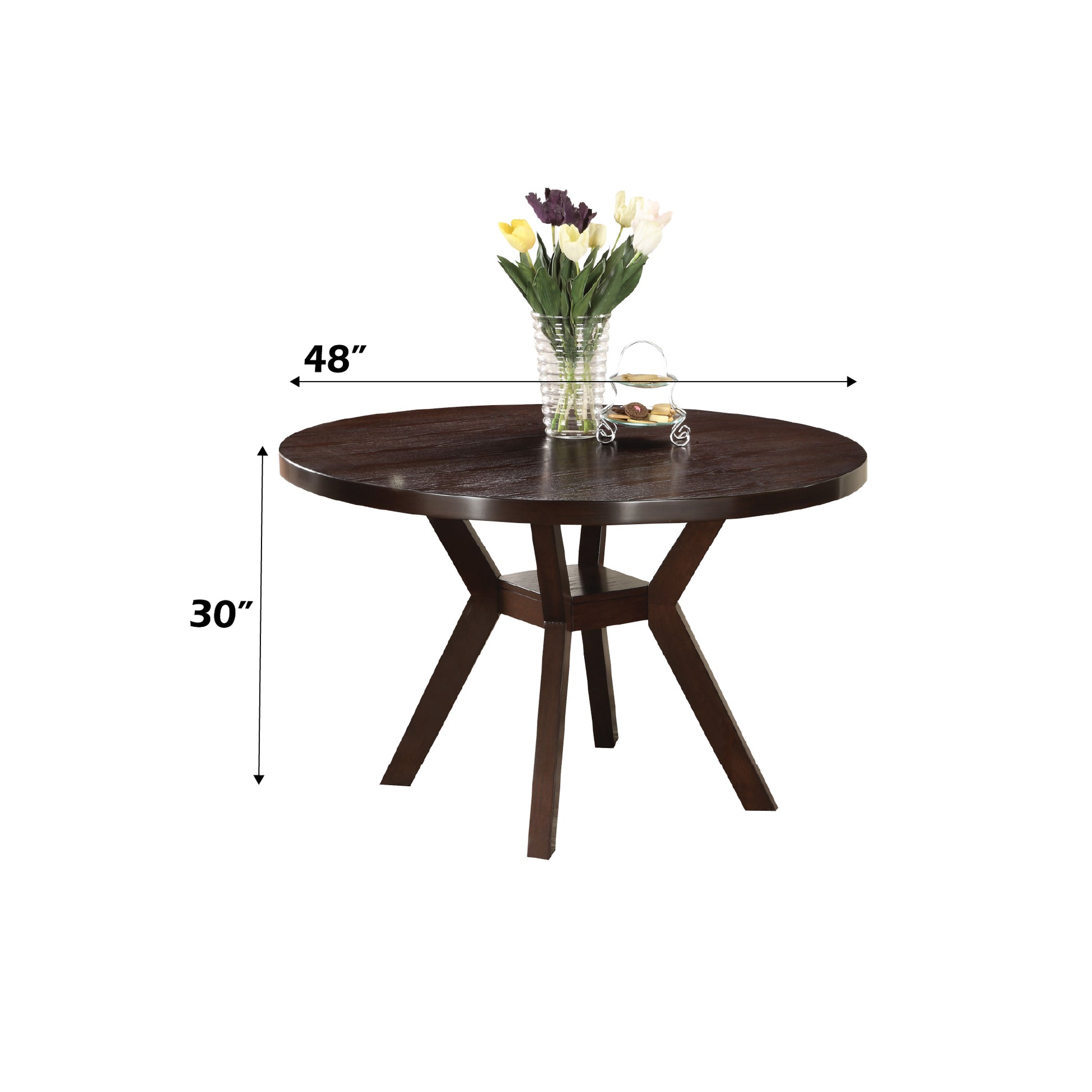 Dark brown wooden round dining table inch diameter modern design