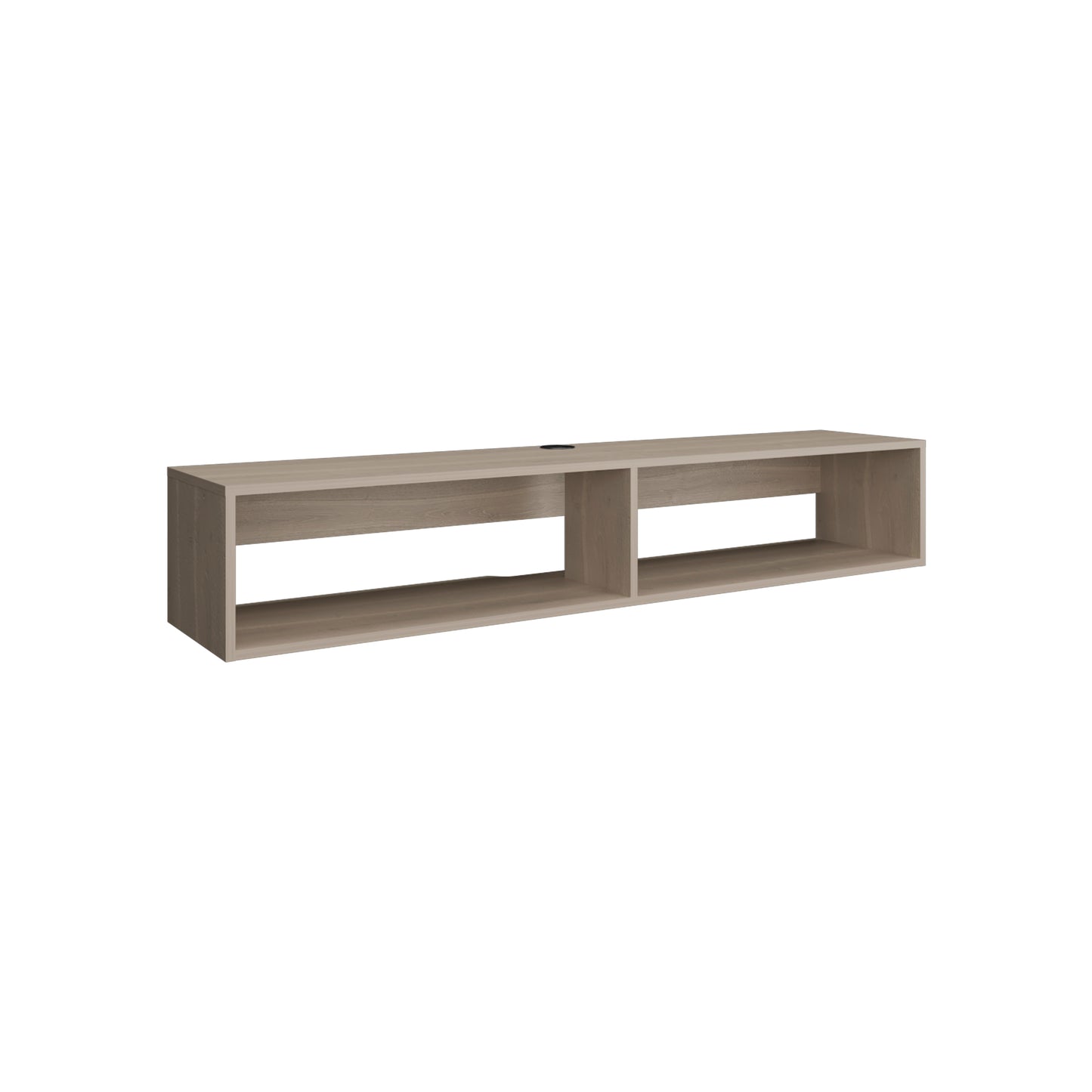 Floating oak tv stand with two open compartments minimalist design