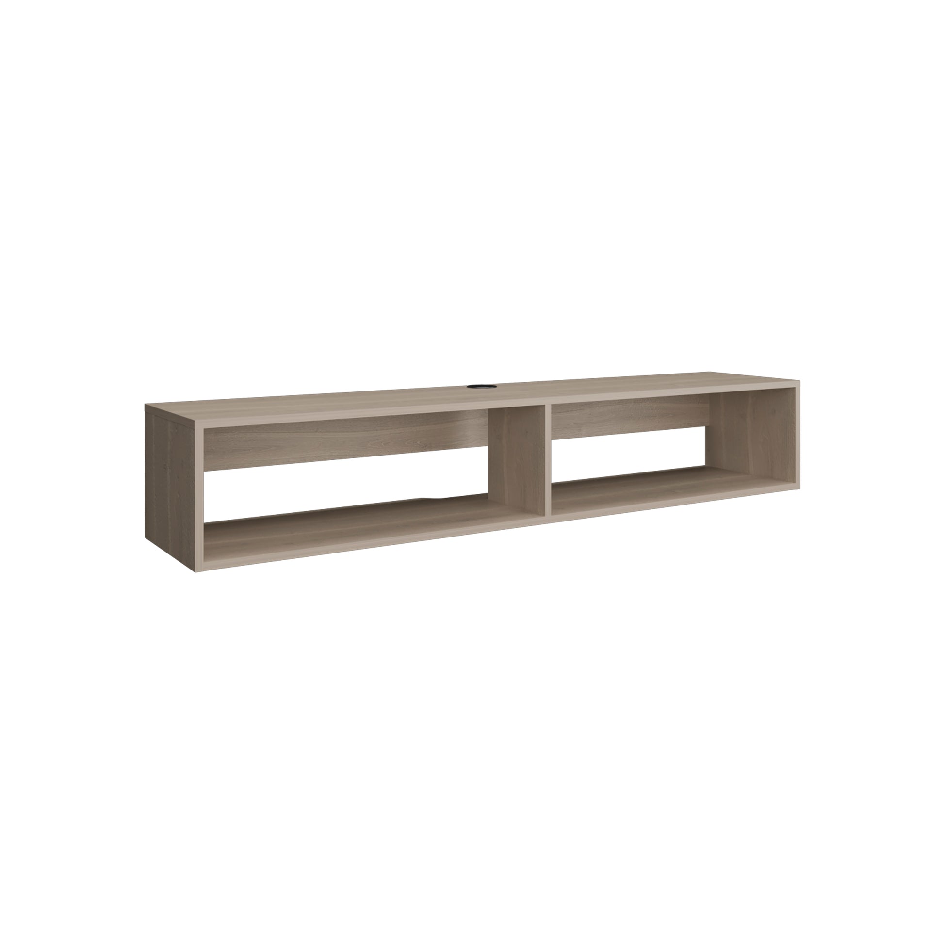 Floating oak tv stand with two open compartments minimalist design