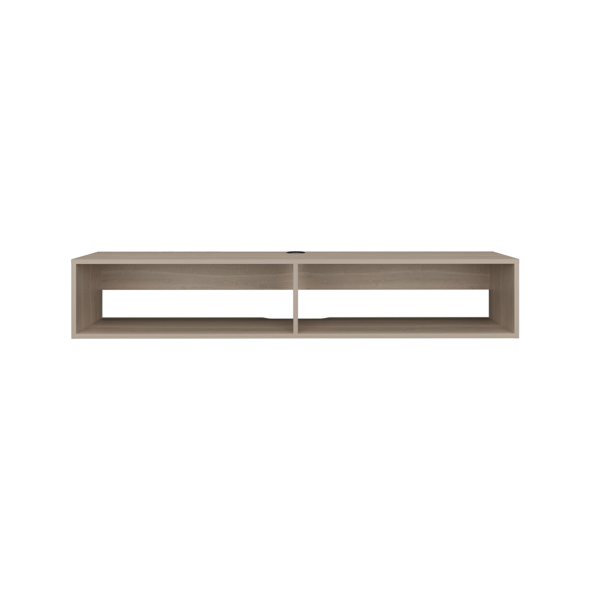 Modern light oak TV stand with two open shelves for media consoles